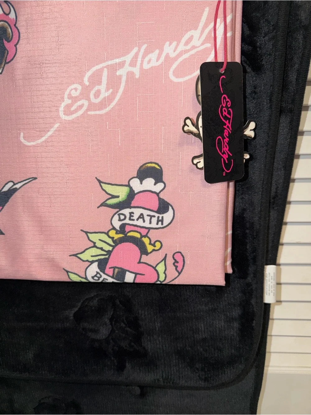 Ed Hardy Pink and Black Tattoo-Print 15-Piece Shower Curtain Set